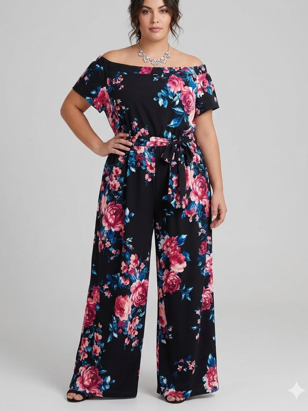 PENNINGTONS Black Off Shoulder Short Sleeve Pantsuit Jumpsuit 2X